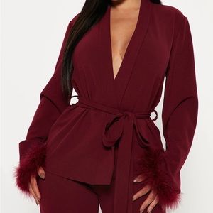 Fashion Nova Frisky Business Pant Set Burgundy